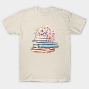 Floral Stack Books T-Shirt